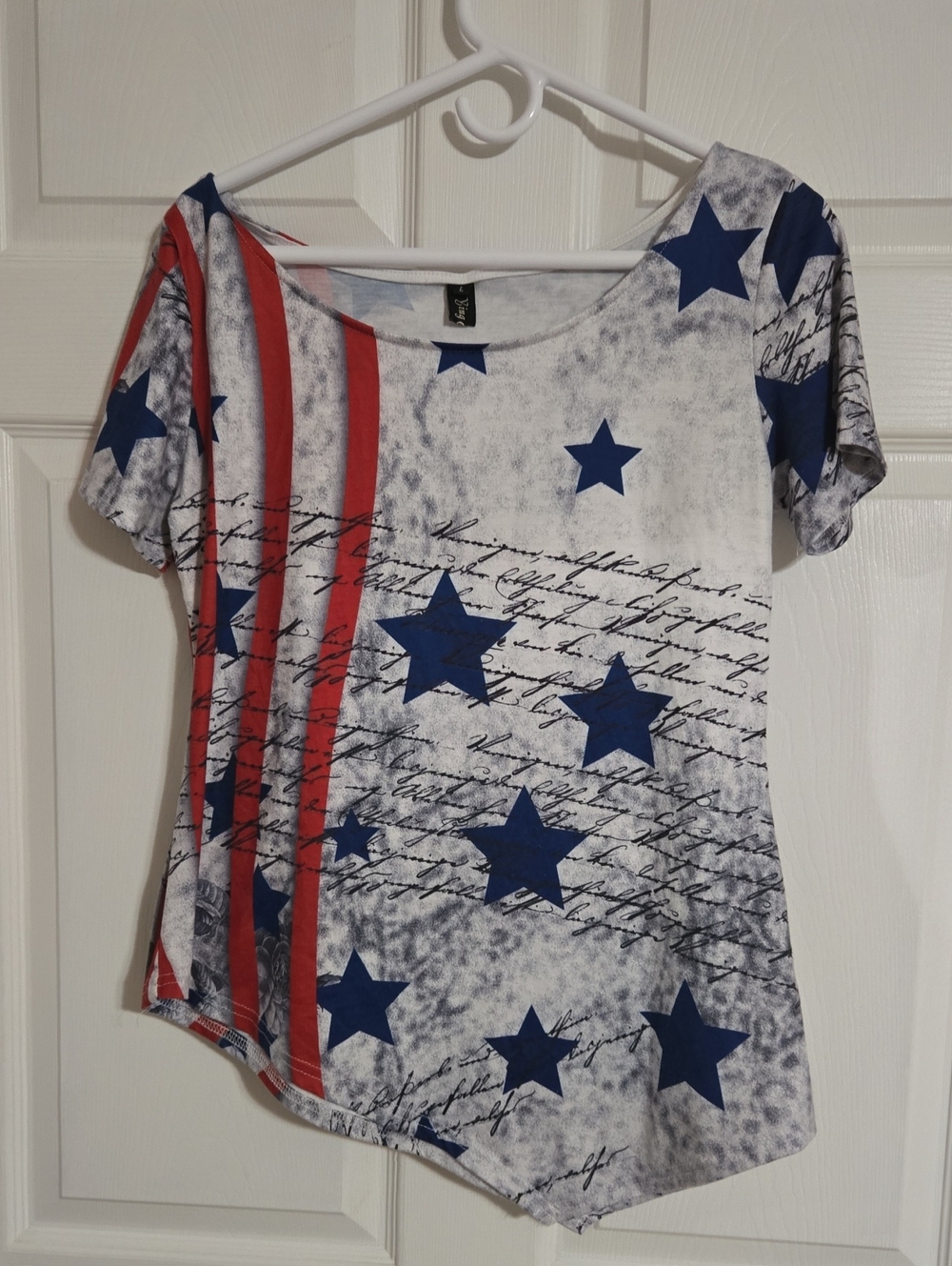 Flag-Inspired Star Print Short Sleeve Tee - Blue & Red Large